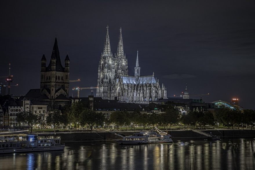 Cologne Cathedral at night.